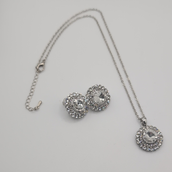 Jewelry - CZ Silver Plated Necklace & Pierced Earring Set